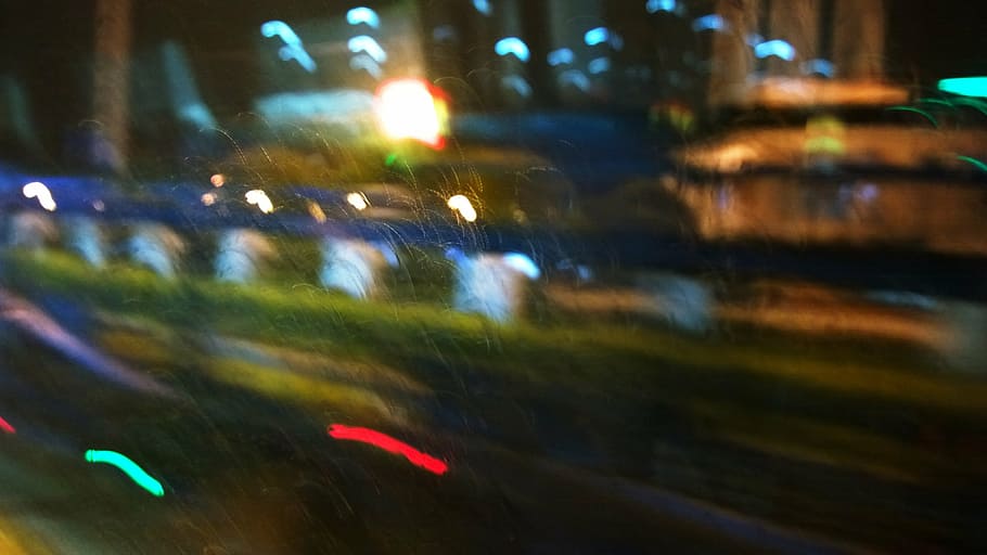 night view, street, spot, illuminated, water, transparent, glass - material HD wallpaper