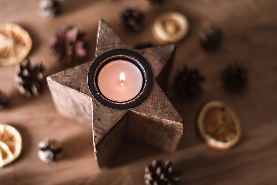tealight on star-themed stand, advent, christmas, decoration HD wallpaper