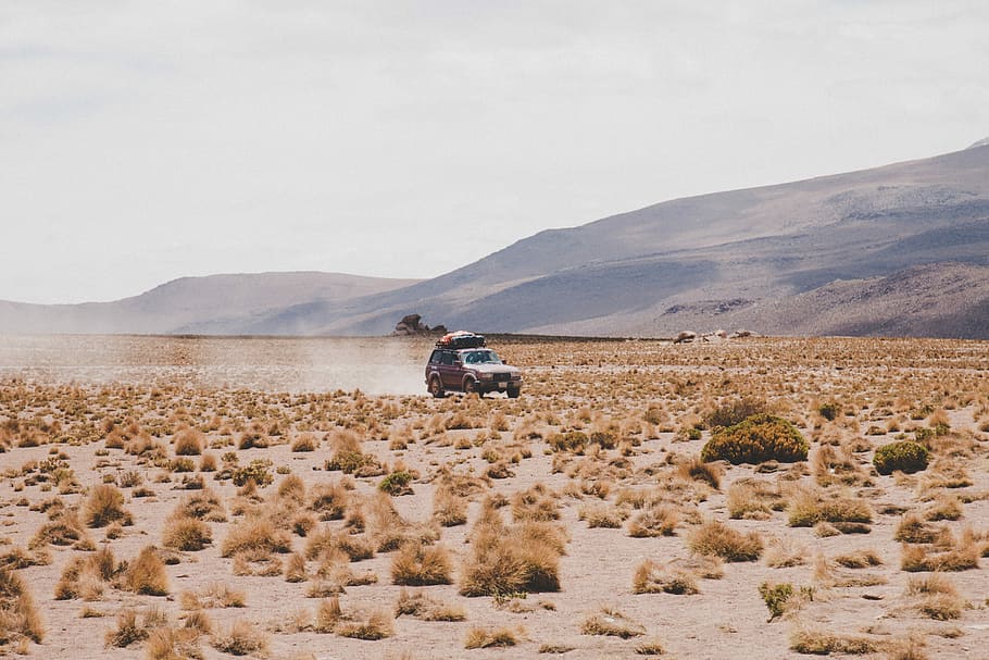 vehicle moving forward on ground, car on brown field during daytime HD wallpaper