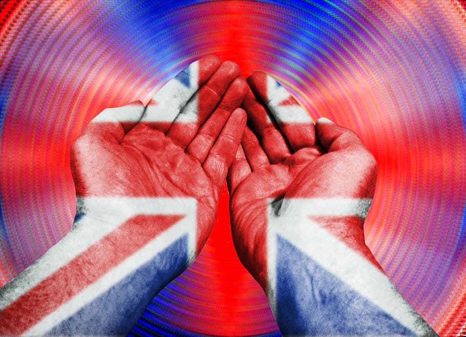 hands, thumbs, pattern, flag, union jack, colors, red, white HD wallpaper