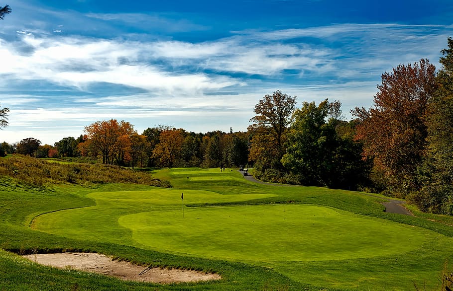golf course, seasons, autumn, fall, foliage, colorful, landscape HD wallpaper