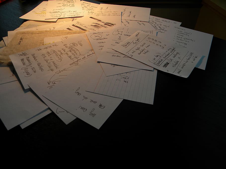 Note, Card, Desktop, Work, Messy, Dark, note card, paper, sheet music HD wallpaper