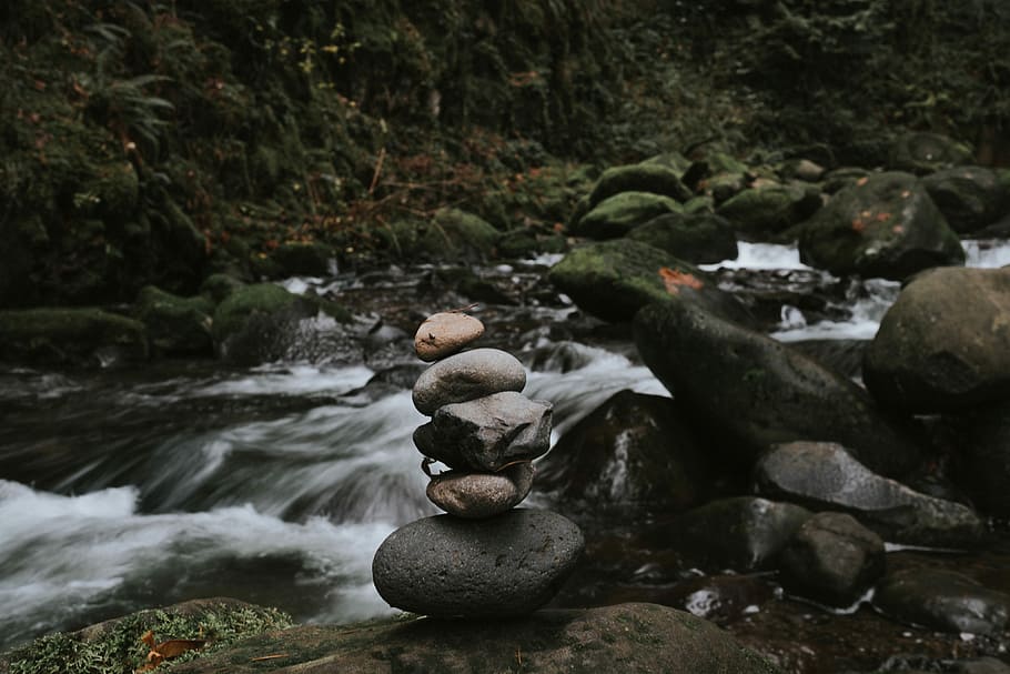 rock formation near river, water streaming down the rocks, waterfall HD wallpaper