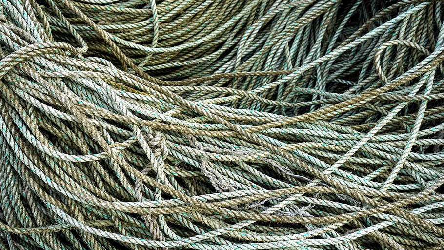 closeup photo of gray and brown ropes, tangle, nautical, marine
