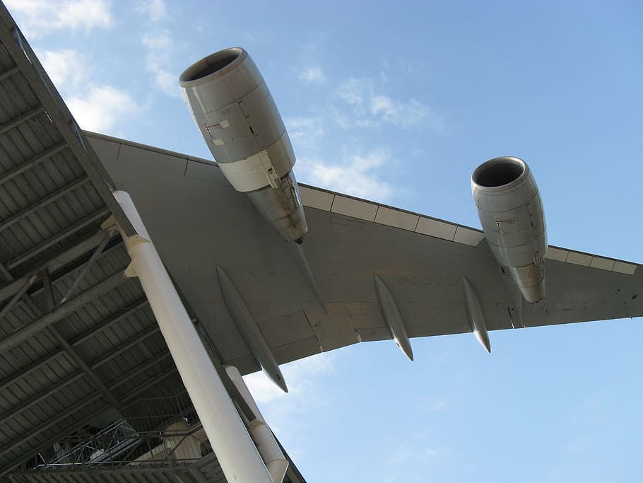 Aircraft, Wing, sky, low angle view, cloud - sky, blue, transportation HD wallpaper