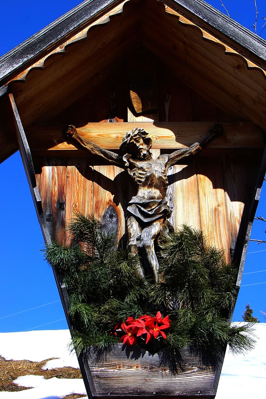 Cross, Jesus, Winter, outdoors, no people, day, clear sky, flower HD wallpaper