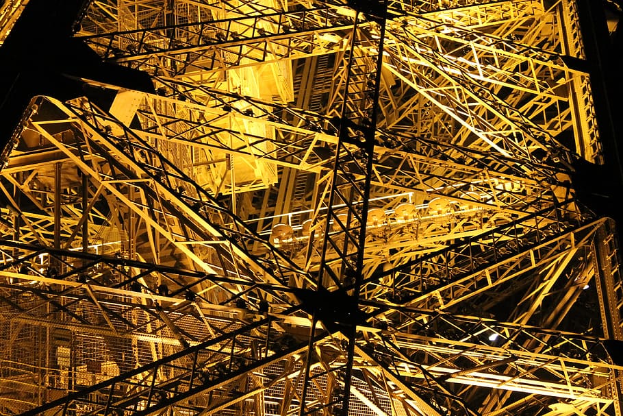 paris, eiffel tower, night, lights, ladder, no people, metal HD wallpaper