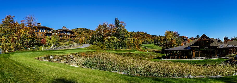 Vermont, Golf Course, Foliage, Mountains, autumn, fall, landscape, HD wallpaper