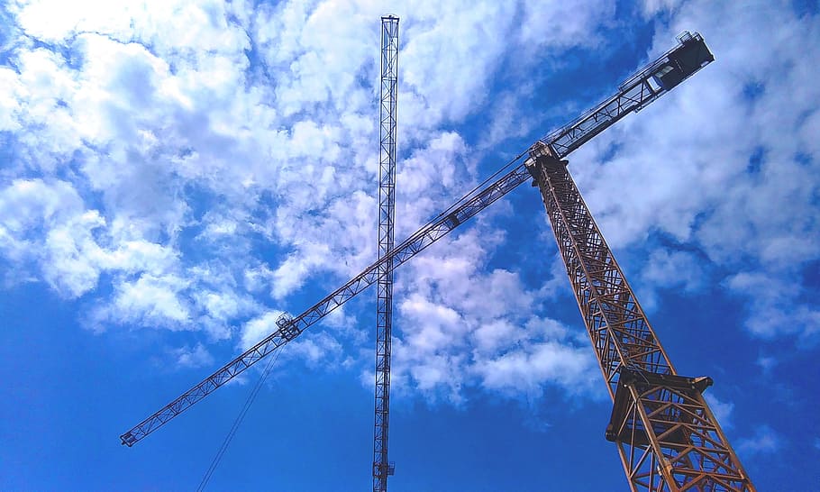 sky, clouds, sunny, construction, architecture, blue, steel HD wallpaper