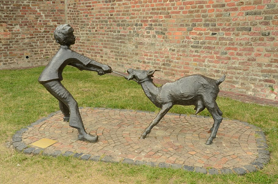 image, statue, boy, goat, draw, brass, opposition, child, rees HD wallpaper