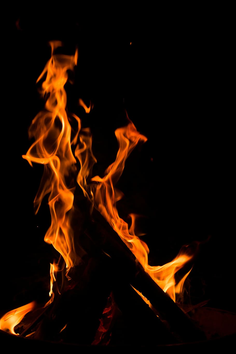 fire, flame, burn, brand, black background, isolated, campfire HD wallpaper