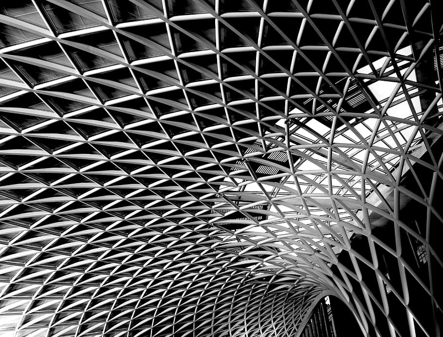 gray metal frame grayscale photography, london, train, england