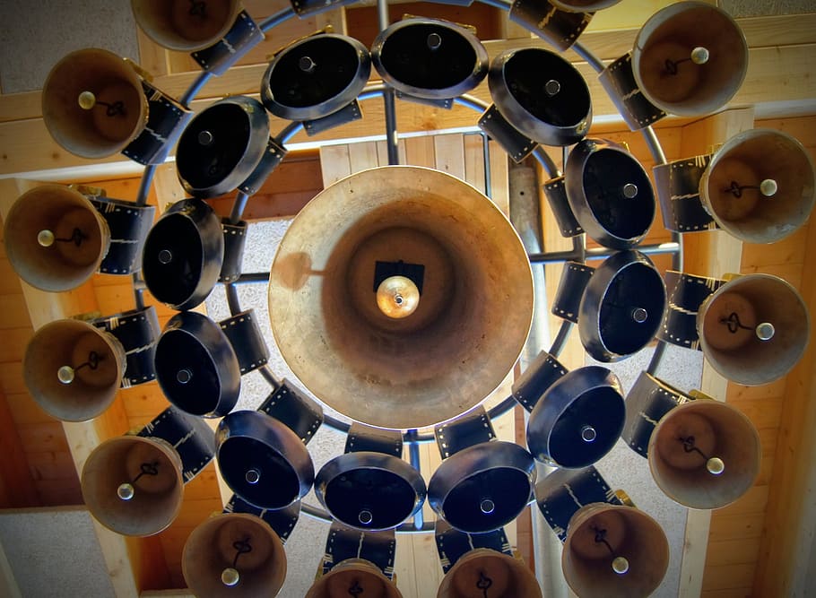 bells, circle, cowbell, geometric shape, indoors, large group of objects HD wallpaper