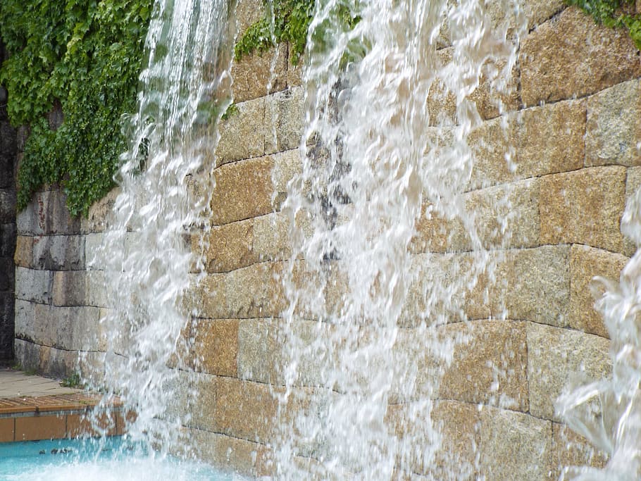 wall, water, waterfall, motion, flowing water, blurred motion HD wallpaper