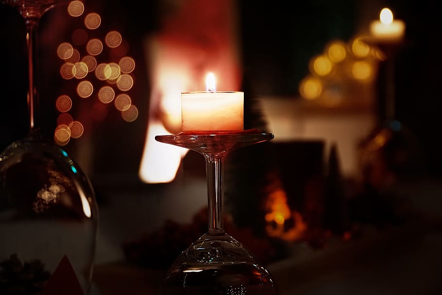candlelight, atmospheric, flame, lights, dark, romantic, candlestick HD wallpaper