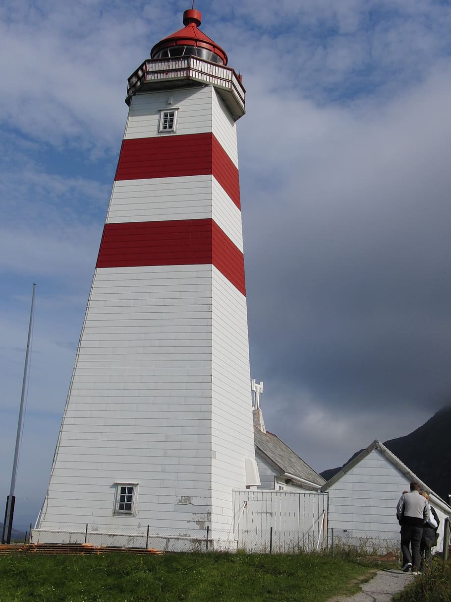 lighthouse, blue sky, landscape, coast, tower, clouds, building HD wallpaper