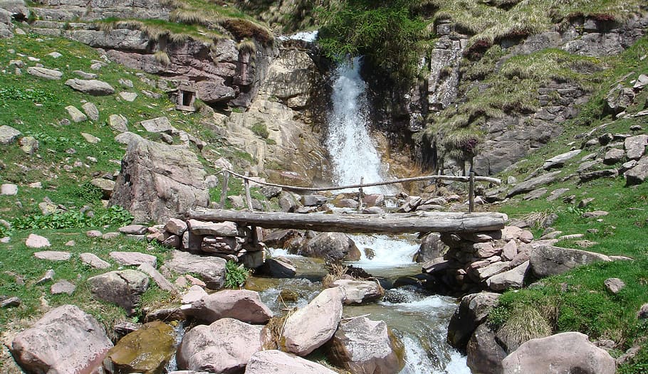 water, bridge, landscape, rock, solid, rock - object, flowing water HD wallpaper