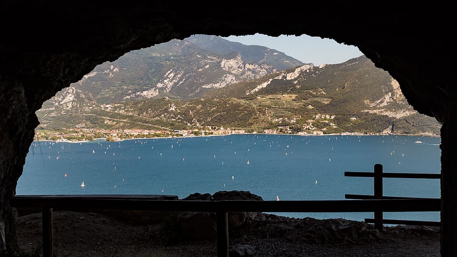 Lake, View, Mountains, Garda, Italy, outlook, waters, no people HD wallpaper