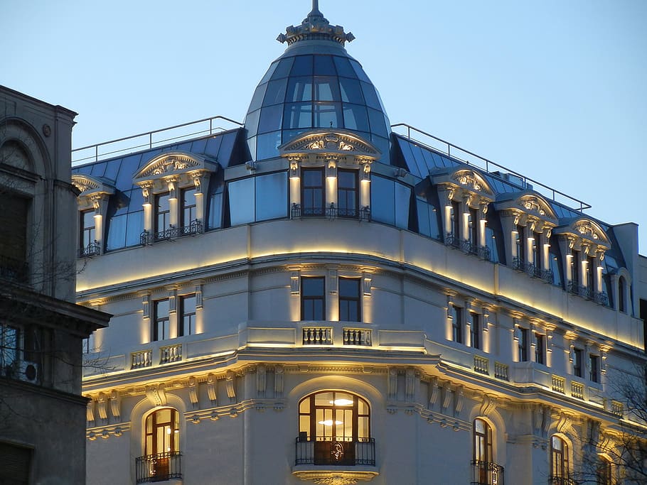 architecture, lights, building, windows, design, old style HD wallpaper