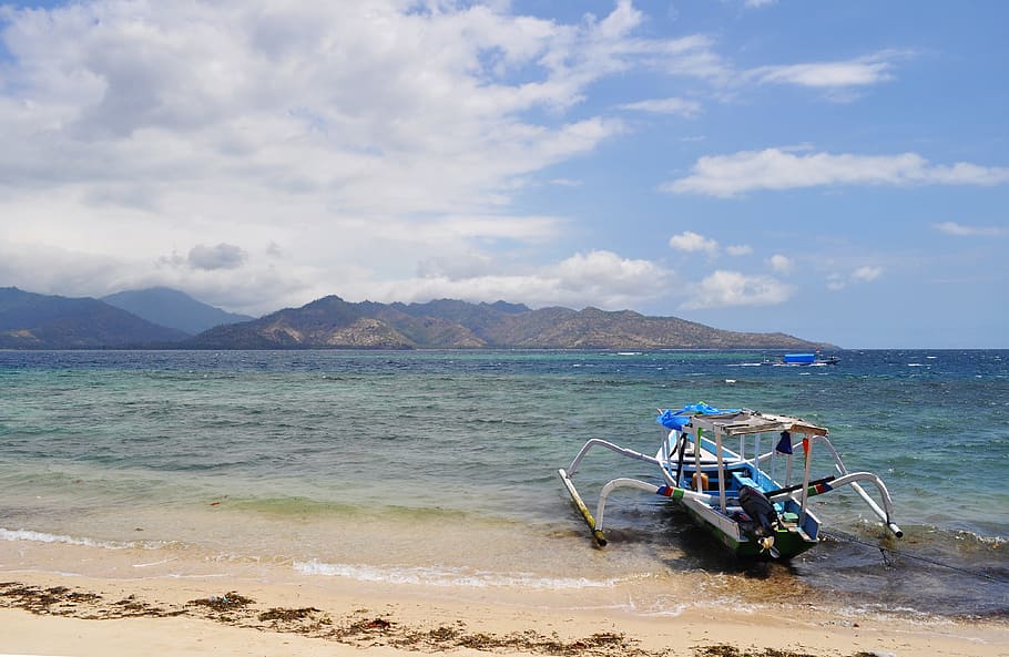 Boat, Catamaran, Shore, Ocean, Coast, fishing boat, sea, water HD wallpaper