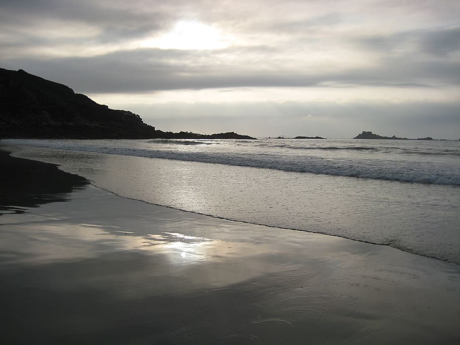 brittany, sunset, sea, sky, water, cloud - sky, tranquility HD wallpaper