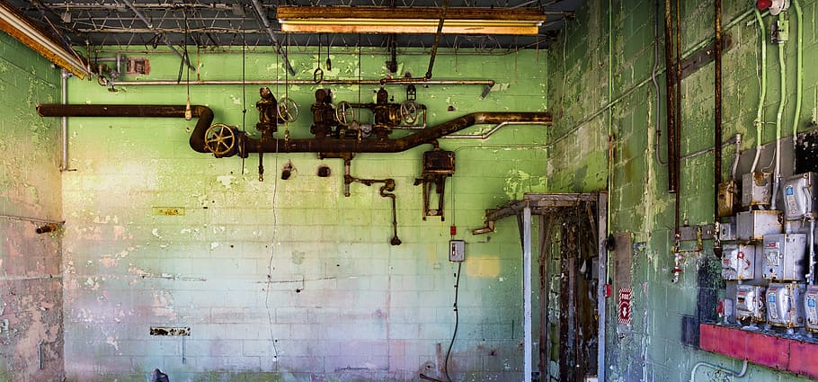 Industrial, Old, Rusted, Pipes, rusted pipes, mold, green, acid, HD wallpaper