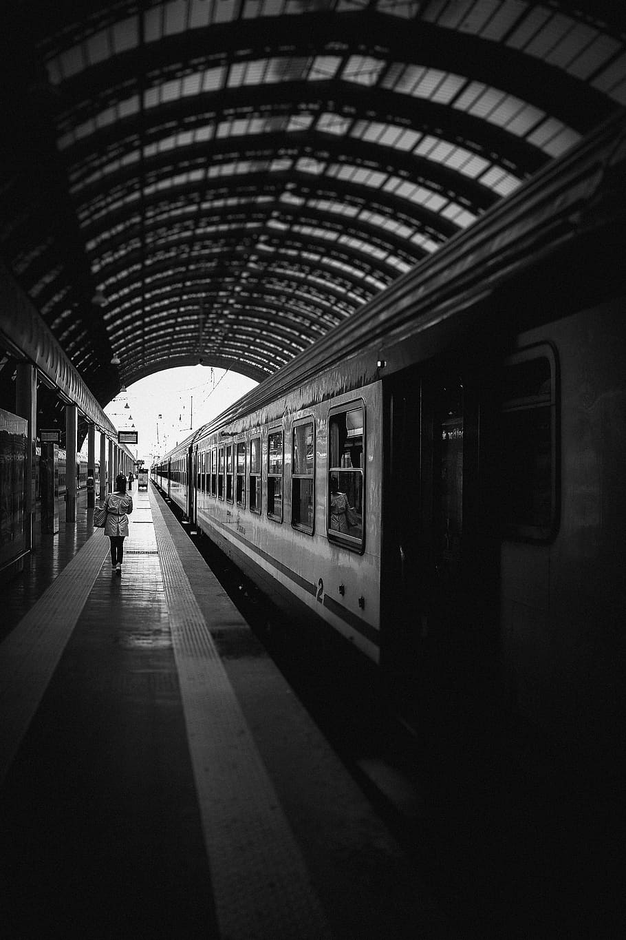 HD wallpaper: grayscale photography of train on station, train station ...