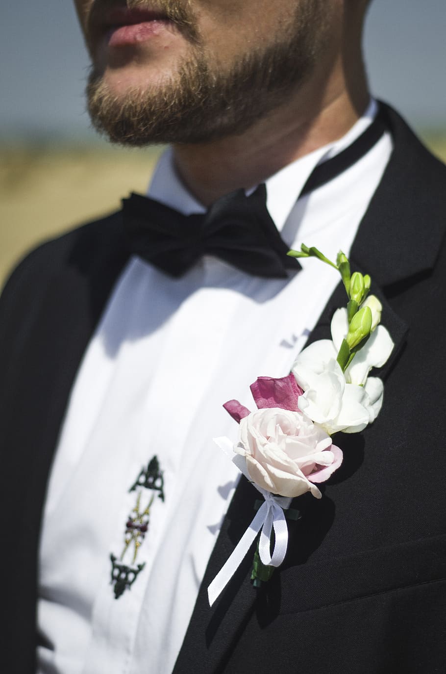 wedding, flower, bred, flowering plant, one person, bow tie