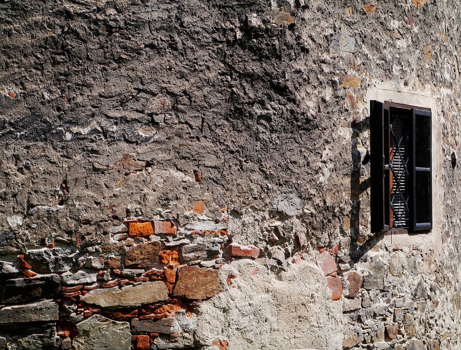 wall, window, masonry, old, building, home, shutter, orange HD wallpaper