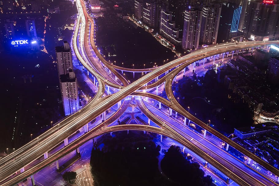 bird's eye view of timelaps photo of bridge, areal, photography HD wallpaper