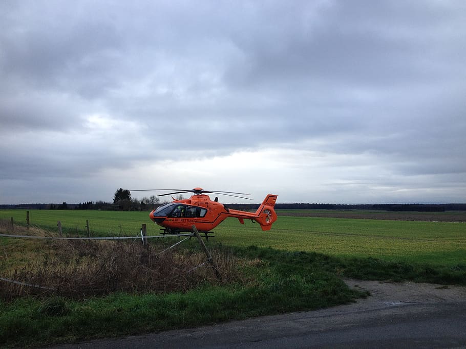 helicopter, sky, cloud - sky, field, environment, landscape HD wallpaper