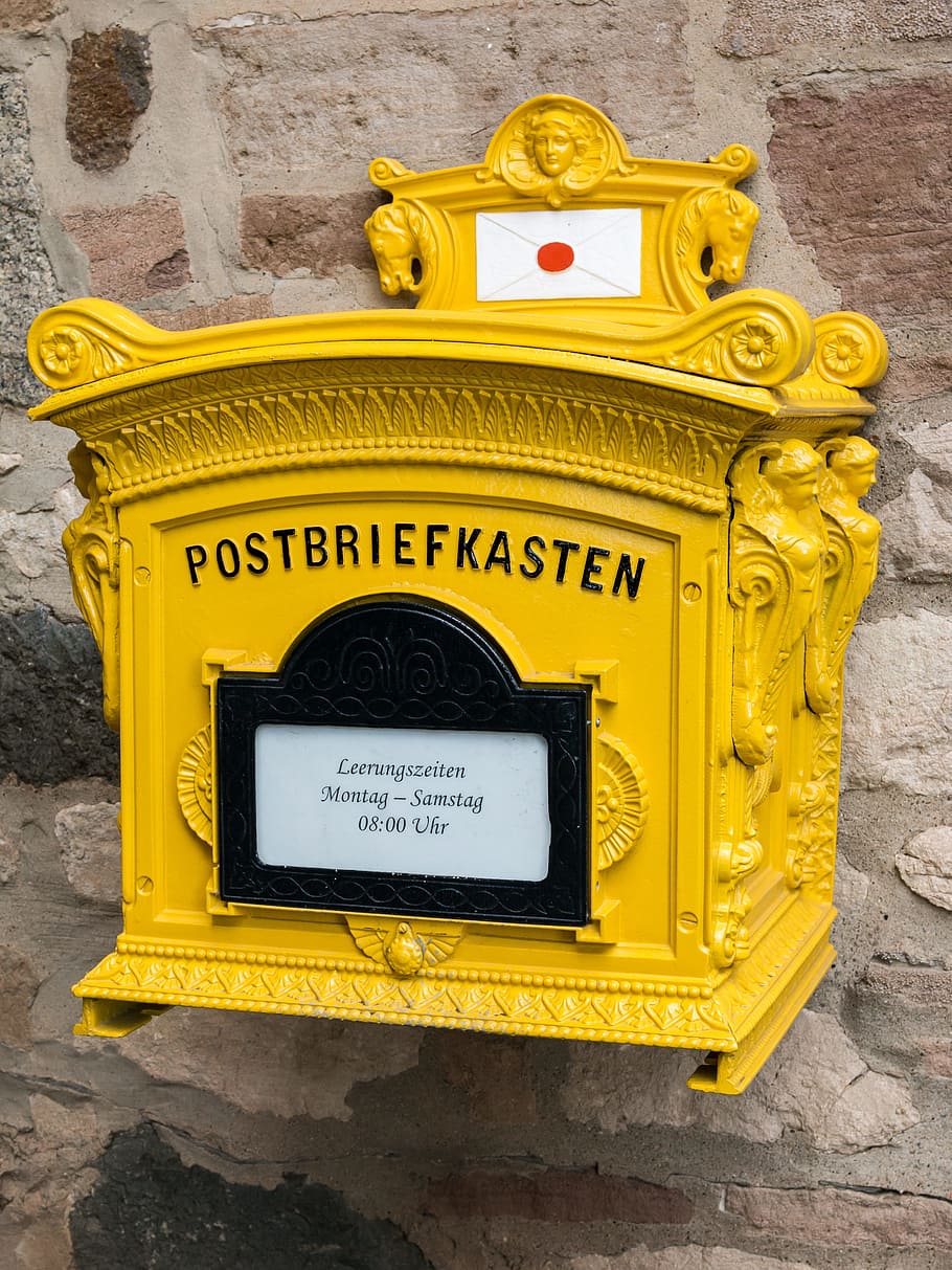yellow wooden mail box, mailbox, post, letter boxes, postbox
