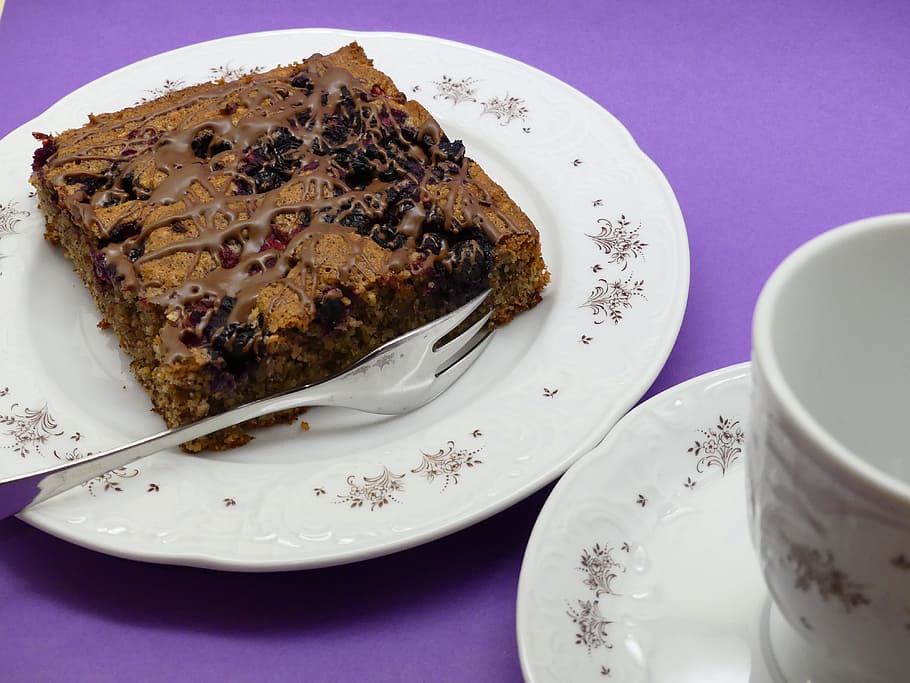 cake, chocolate, cherry pie, coffee, cherries, porcelain, food and drink HD wallpaper