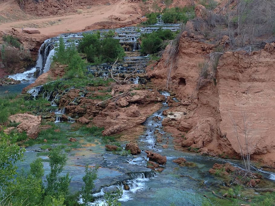 waterfalls, flowing, rivers, streams, creeks, dry, lands, flora HD wallpaper