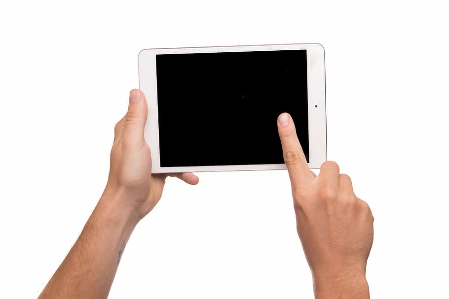 person holding white iPad, tablet, read, screen, swipe, touch, HD wallpaper