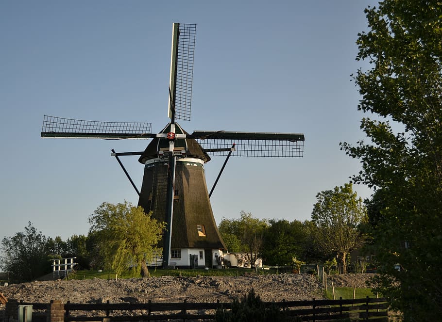 mill, landscape, netherlands, renewable energy, alternative energy HD wallpaper