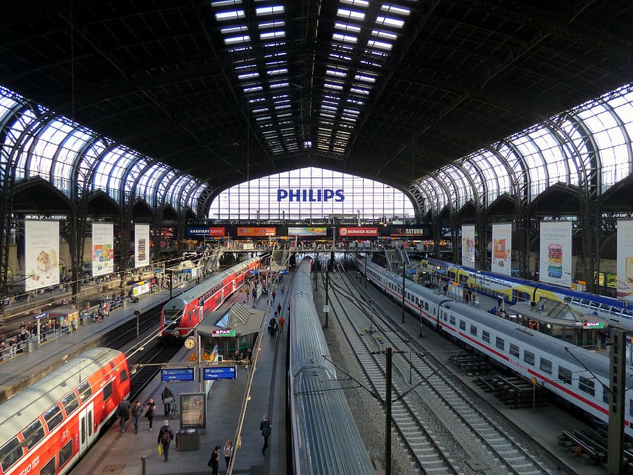 central station, hamburg, rail traffic, platform, gleise, trains, HD wallpaper