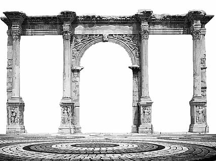 gray scale photography of concrete pillar, concrete arch, cutout HD wallpaper