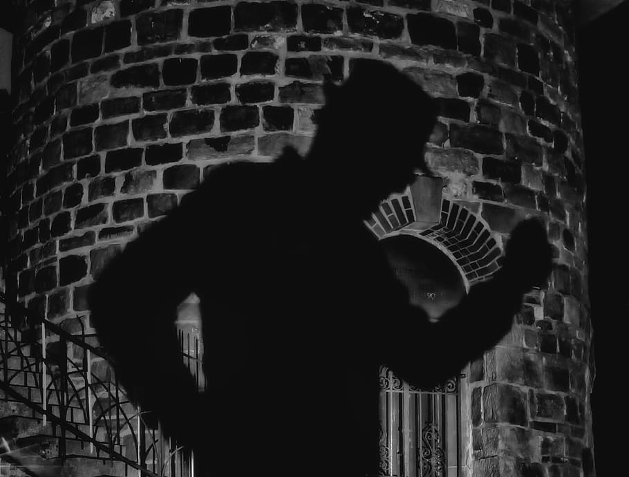 shadow of person wearing hat cast on brick wall, man, michael jackson HD wallpaper