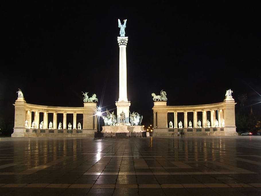 budapest, heroes ' square, reminder, famous Place, night, architecture, HD wallpaper