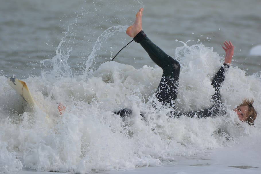 surfer, waves, man, people, sea, action, splashing, motion HD wallpaper