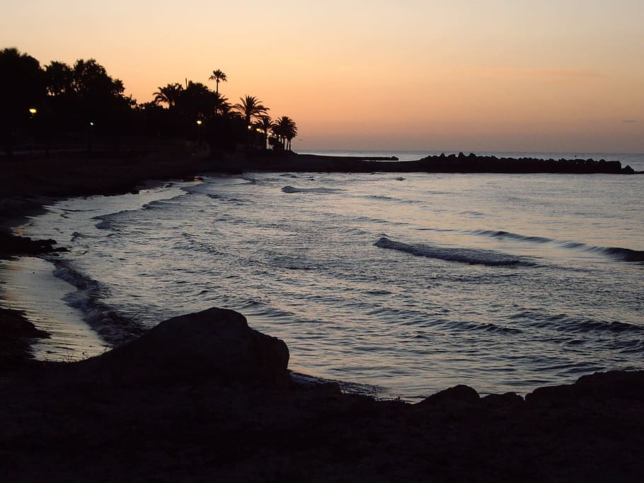 beach, costa, dawn, cala, shore, sunset, horizon, nature, secluded beach HD wallpaper