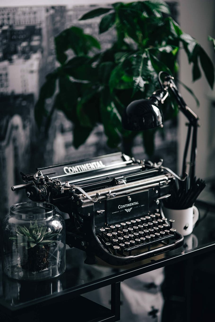 Black vintage typewriter, keyboard, old, retro, cyrylic, antique