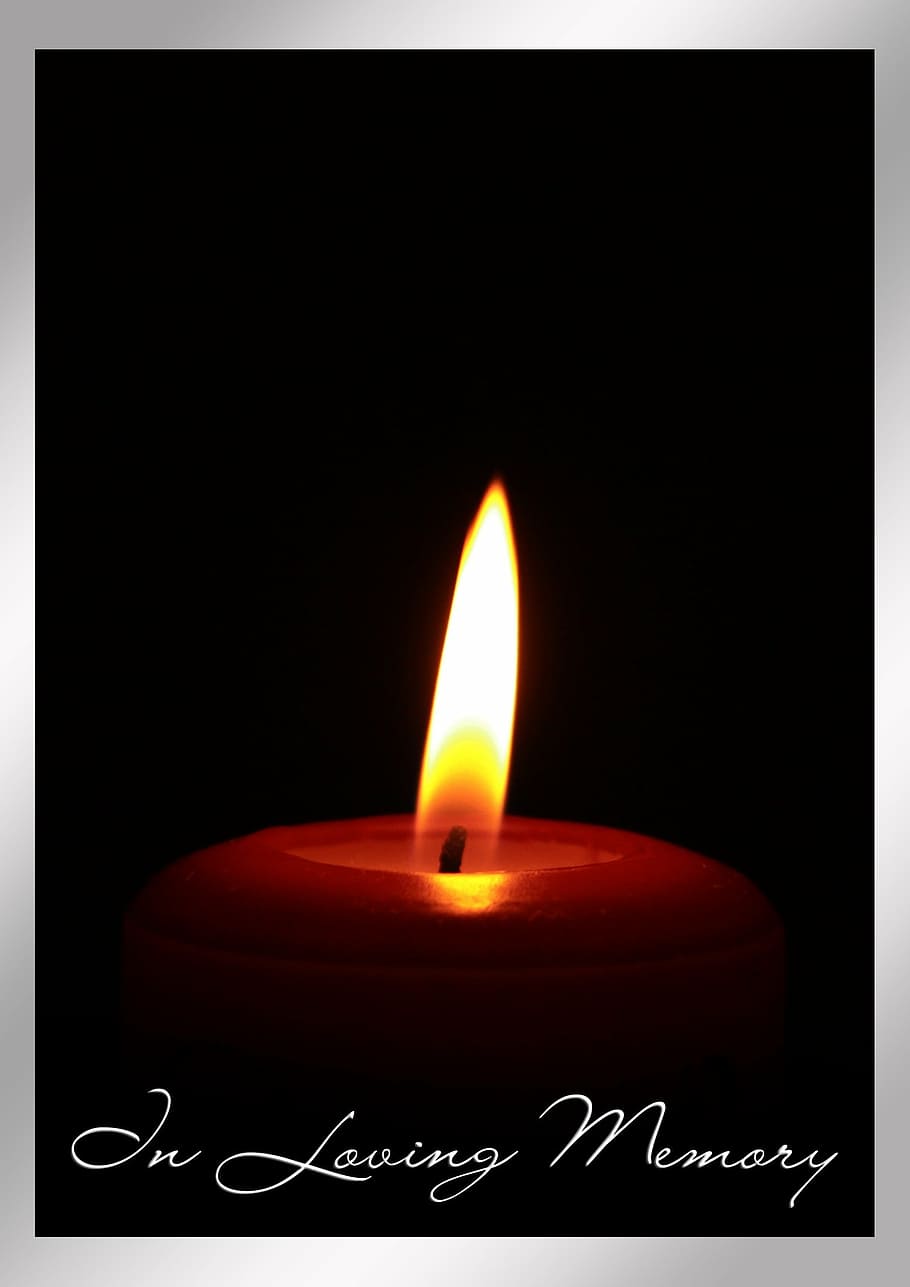 red pillar candle with text overlay, mourning, death, die, trauerkarte, HD wallpaper