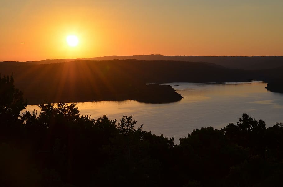 sunset, lake, sky, silhouette, water, beauty in nature, scenics - nature HD wallpaper