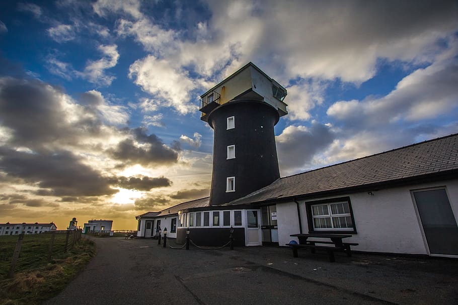 Lighthouse, Clouds, Wales, sky, cloud - sky, dramatic sky, building exterior HD wallpaper