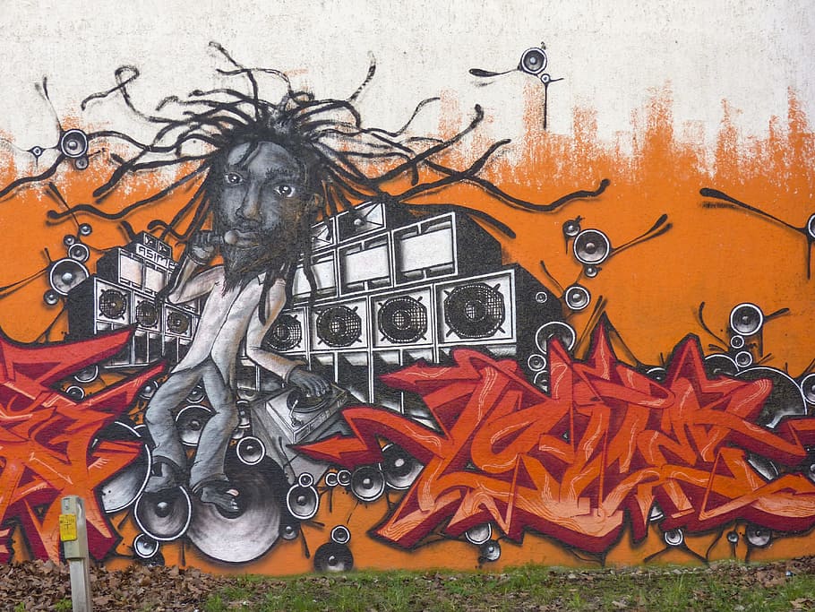 close-up photo of man near speaker graffiti, street, art, city