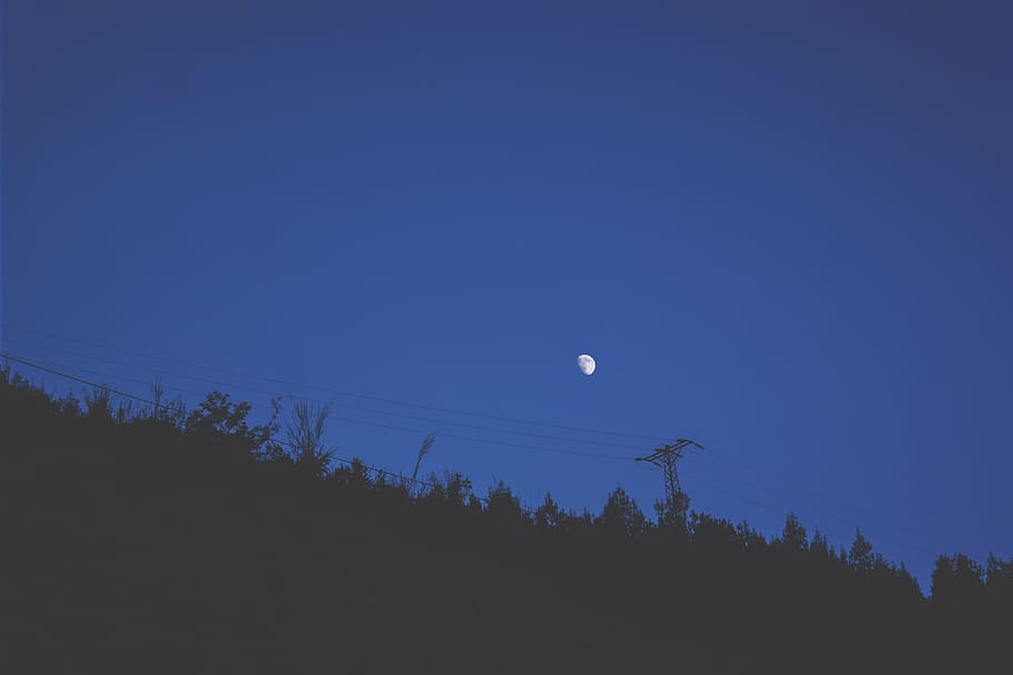 light, dawn, landscape, nature, backlit, black, blue sky, dark HD wallpaper