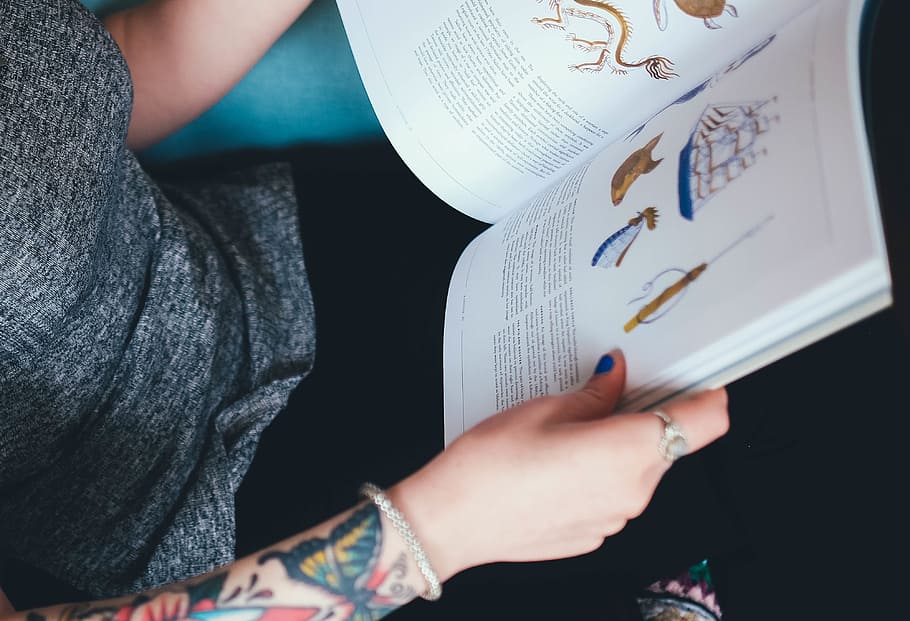 person holding book, reading, illustrated, open book, study HD wallpaper