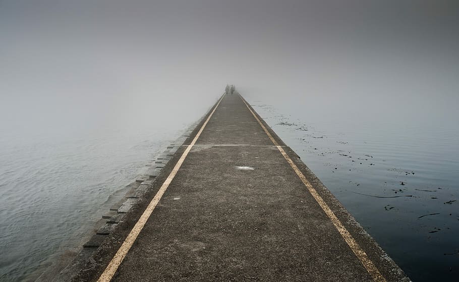 photo of boardwalk between body of water, pathway in middle body of water HD wallpaper